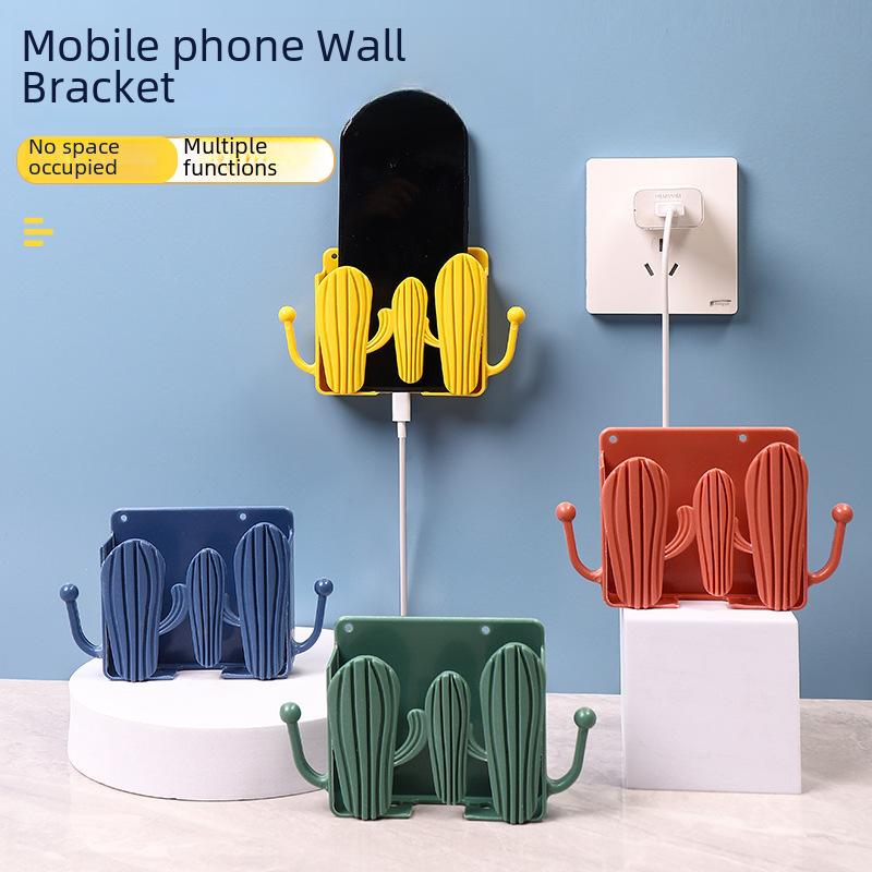 Cactus Storage Rack Paste Mobile Phone Charging Holder Bracket Keyring Wall Mount Stand Practical Wall Shelf Hotel Universal