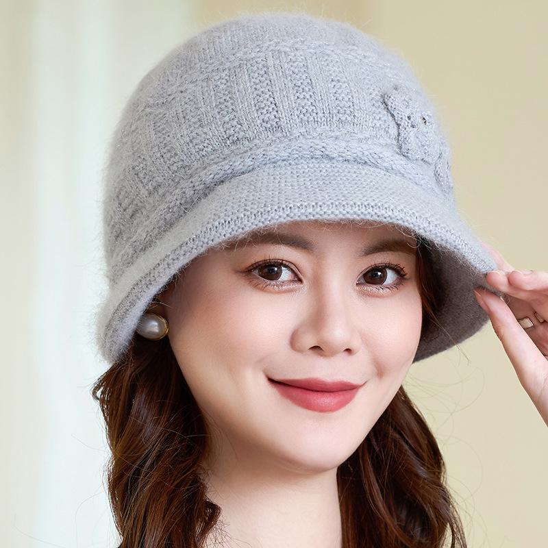Зимняя бархатная теплая шапка для пожилых людей среднего возраста, шерстяная шапка из кроличьей шерсти, ветрозащитная для мам