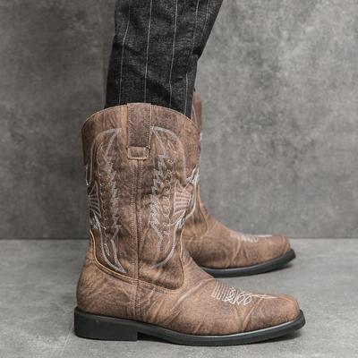 Роскошные ковбойские сапоги мужские винтажные рыцарские туфли для отдыха на открытом воздухе повседневные кожаные вышитые плоские дизайнерские мотоциклетные сапоги 2024New West Boot