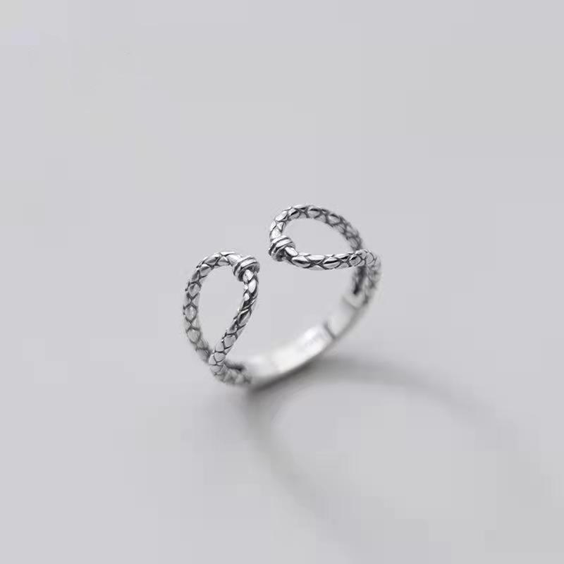 Adjustable Sterling Snake Texture Ring Women Men Vintage Geometric Statement Jewelry