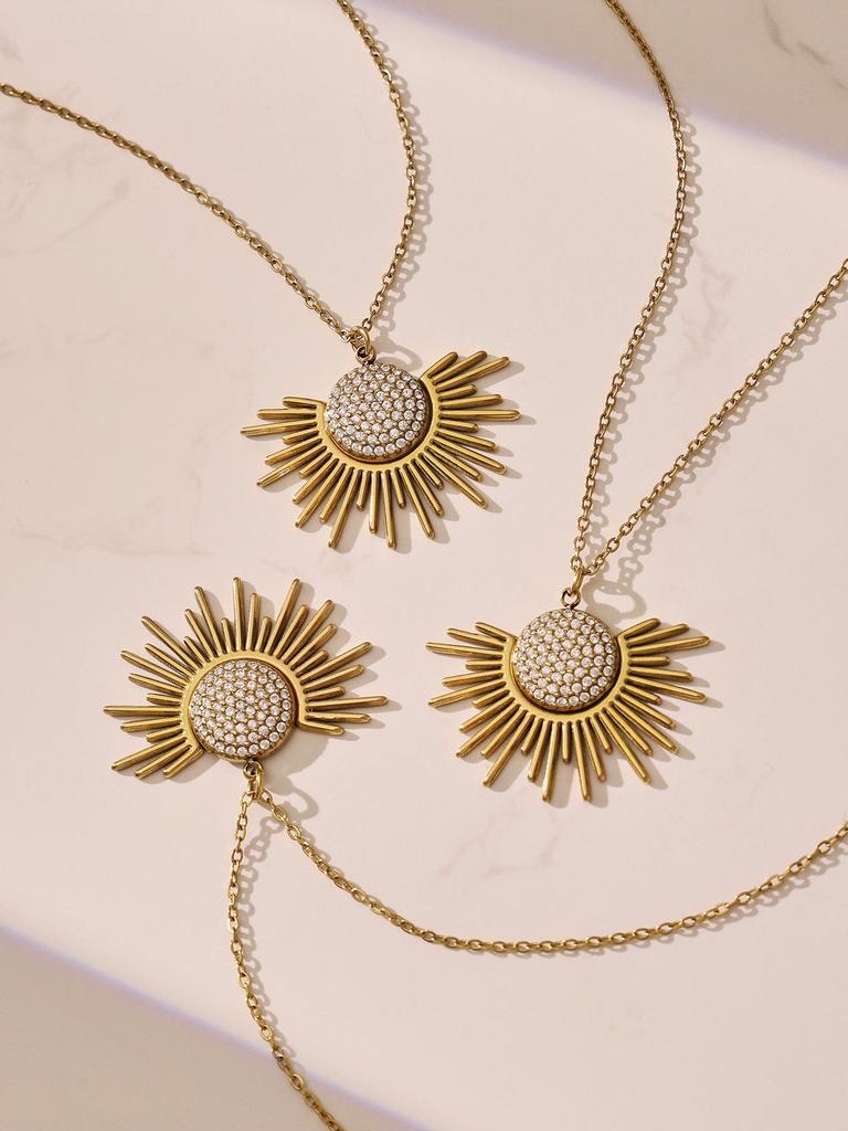 Ожерелье с подвеской-солнцем из циркона 5A, нержавеющая сталь с покрытием 18 карат золотом