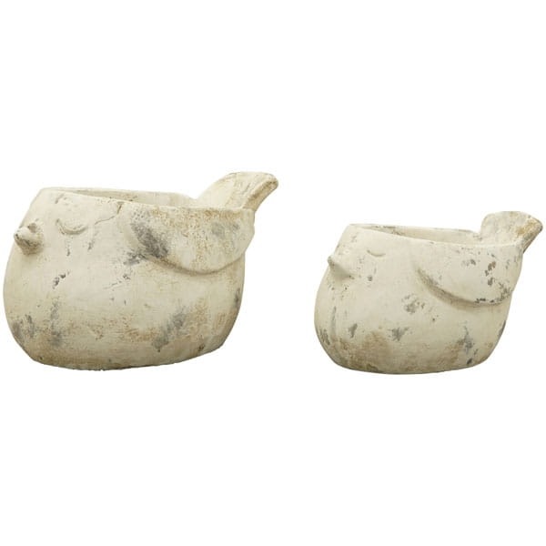 Bird-shaped cement flowerpot cover - intentionally aged
