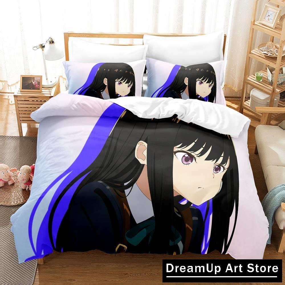 3D Печать Мода Аниме Lycoris Recoil Постельное Белье Мальчики Девочки Полуторный Двуспальный Полный Размер Пододеяльник Наволочка Кровать Взрослая Спальня
