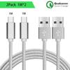 USB Type C Cables - Samsung - Galaxy S8/S9/S10 - 1M - Silver Nylon - Compatible Huawei/Xiaomi