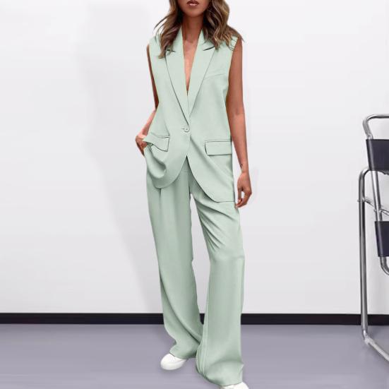 2 шт./компл. женское пальто и брюки комплект с лацканами на одной пуговице средней длины кардиган куртка без рукавов с широкими штанинами и высокой талией