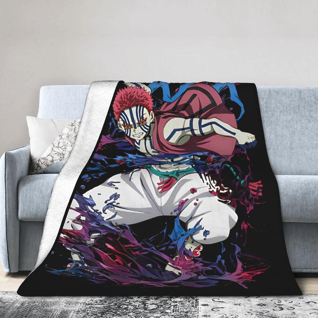 Akaza Blankets Velvet Anime Kimetsu no Yaiba Soft Throw Blanket for Car Sofa Couch Bedroom Quilt