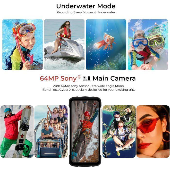 Smartphone Robuste HOTWAV Cyber X 14Go+256Go 10200mAh 6,78'' FHD+ 64MP Téléphone Incassable Avec Écran Secondaire Arrière NFC Noir