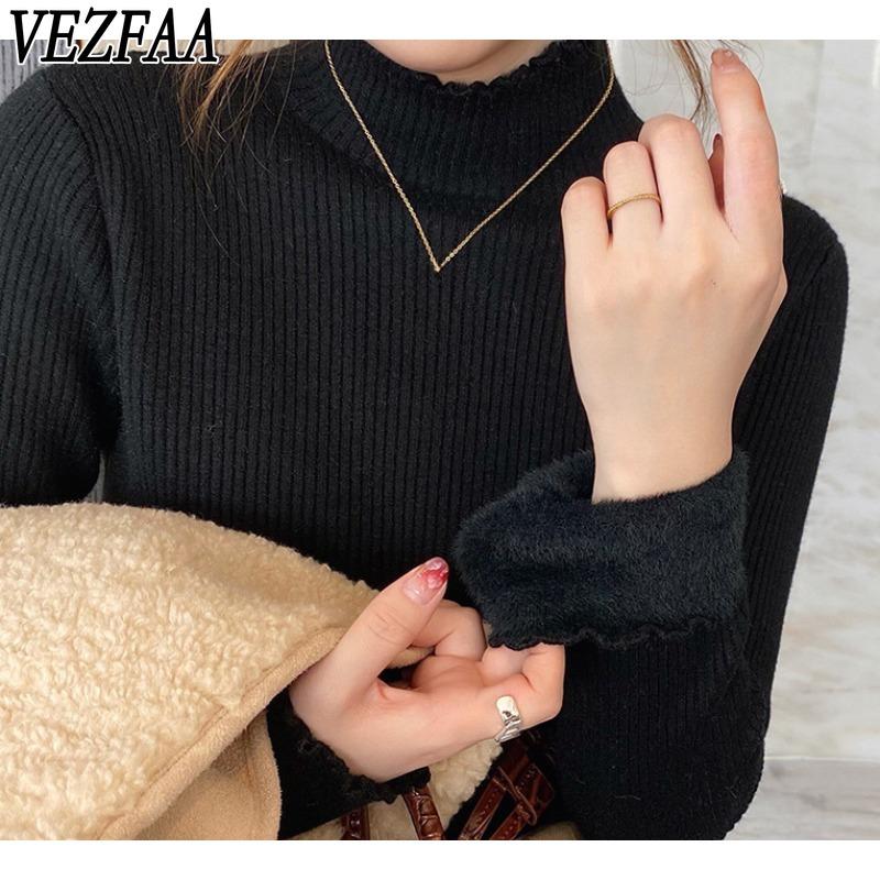 VEZFAA Женская мода повседневная осень-зима однотонный принт длинный рукав полуводолазка свитера