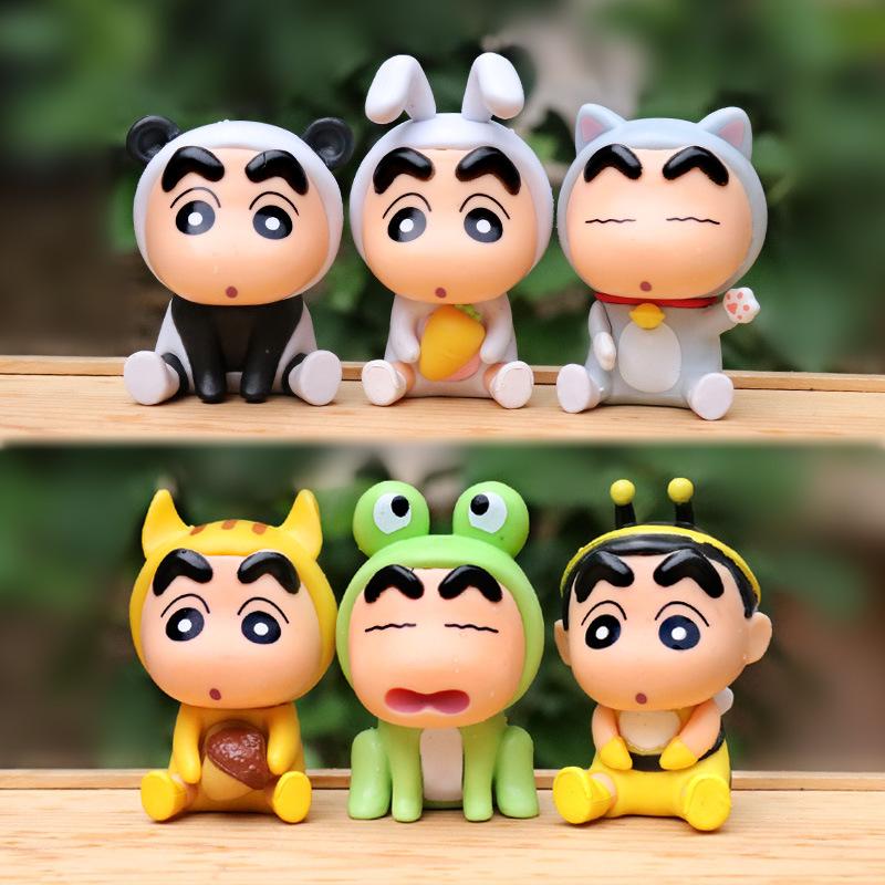 6 шт./компл., аниме карандаш, фигурки ShinChan, 6 см, Nohara Shinnosuke, экшн-фигурка, серия животных, модель ПВХ, настольные украшения, подарок для детей