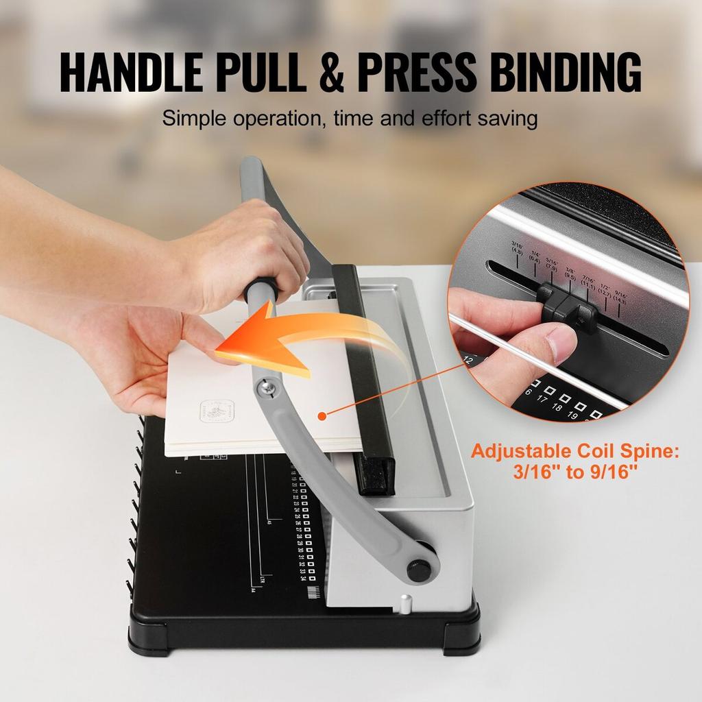 Coil Spiral Binding Machine, Manual Book Maker 34-Holes Binding 120 Sheets, Punch Binder with Adjustable Side Margin, for Letter Size, A4, A5