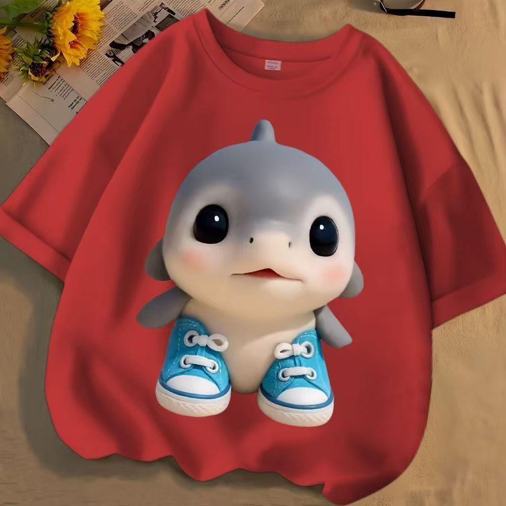 Веселая футболка с акулой, лидер продаж, топ для детей 2-14 лет, для мальчиков и девочек, повседневная спортивная футболка с круглым вырезом для улицы