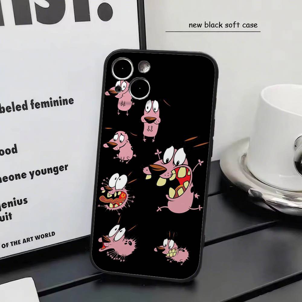 Мультяшный Кураж - Трусливый Пёс-G Для iPhone 13,17,11,12,16,14,15,Plus,Pro Max Мягкий Силиконовый Черный Чехол для Телефона