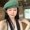 Japanese Style Hollowed Out Beret Hat Fashionable Crochet Knitted Cap Weave Painter Hat  Summer