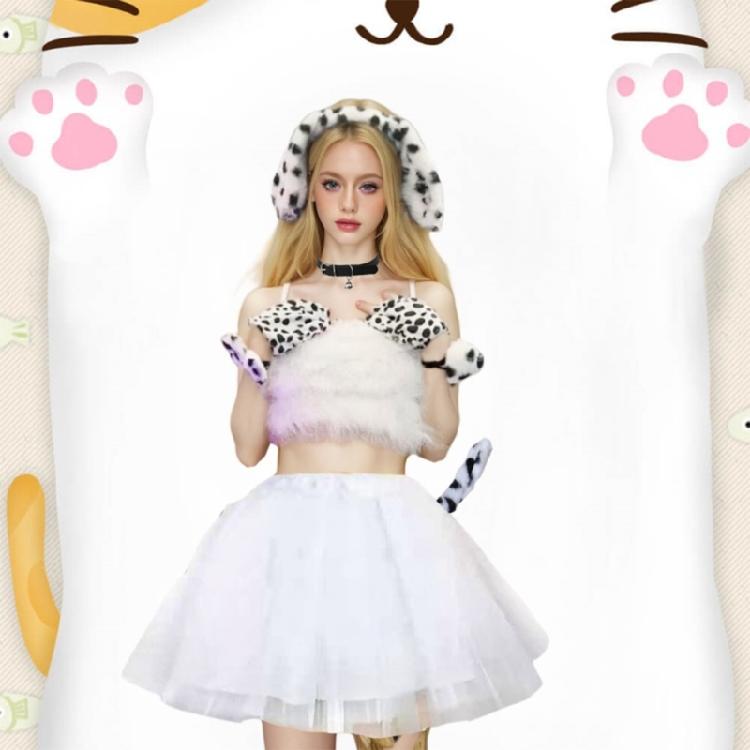 Dalmatian Puppy Costume Accessories with Ears Headband,Gloves,Tail Bells Choker Necklace Halloween Animal Dress Up Set