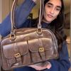 Women's Vintage Bowling Bag Multi-pocket Large Capacity Shoulder Bag Fashion New Underarm Bag Casual And Versatile Handbag