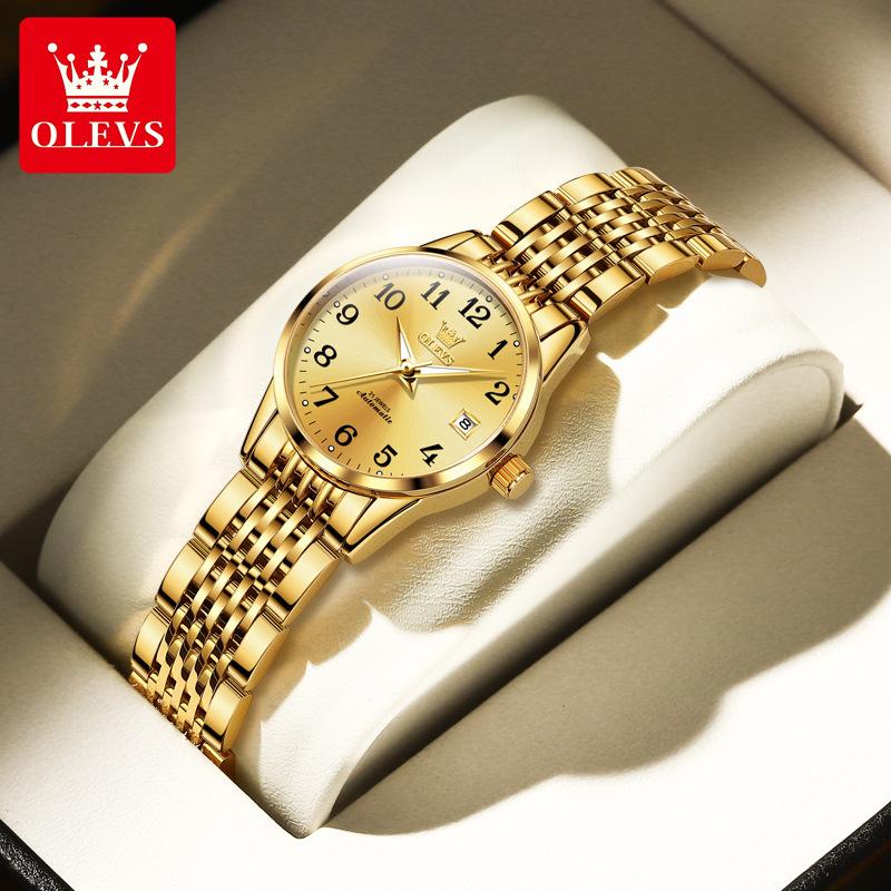 OLEVS 6666 с подарочной коробкой, механические настольные водонепроницаемые женские часы с одним календарем, женские часы