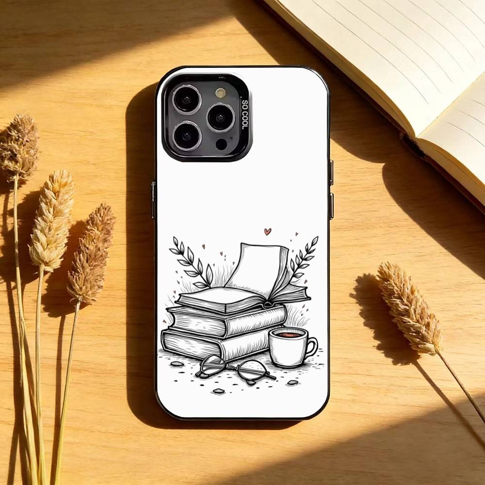 Чехол для телефона с иллюстрацией 'Кофе-Учеба-Книга' для iPhone17,16,15,14,13,12,11 Plus,Pro Max Черный Серебристый Candy чехол для телефона