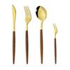 Набор столовой посуды с деревянной ручкой, 4 шт., золотые столовые приборы, набор столовых приборов, кофейная ложка, обеденный нож, вилка для рыбы, столовое серебро, набор посуды