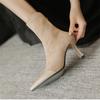 Женские эластичные сапоги-носки на тонком каблуке, модные, элегантные, с острым носком, короткие, осенние, женские, вечерние, стриптизершные туфли
