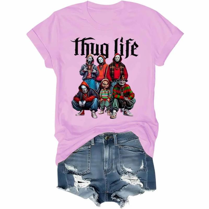 Футболка с фильмом ужасов «Thug Life» Футболка с персонажем ужасов «Friends» на Хэллоуин Футболка с забавной графикой на Хэллоуин Женская