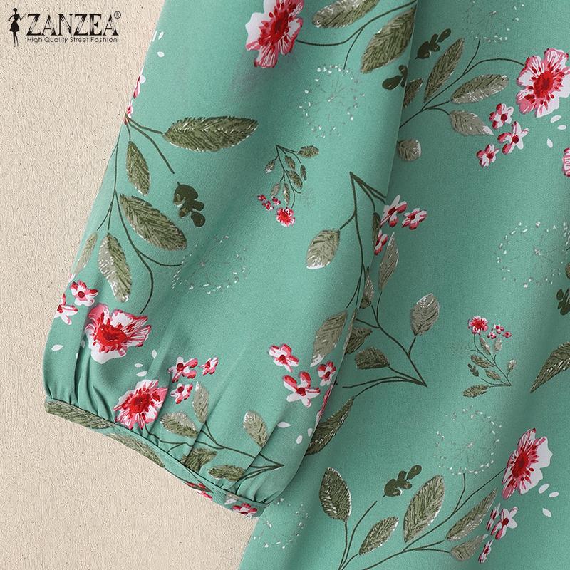 ZANZEA Женская повседневная блузка с круглым вырезом и рукавом 3/4 с цветочным принтом