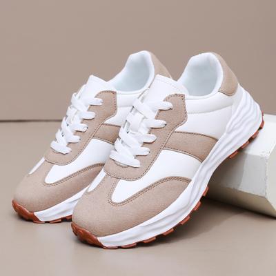Модные Новые Повседневные Кроссовки Женские Замшевые Кожаные Вставки Комбинированные Цвета На Шнуровке Круглый Носок Обувь на Платформе Женские Балетки Ручной Работы
