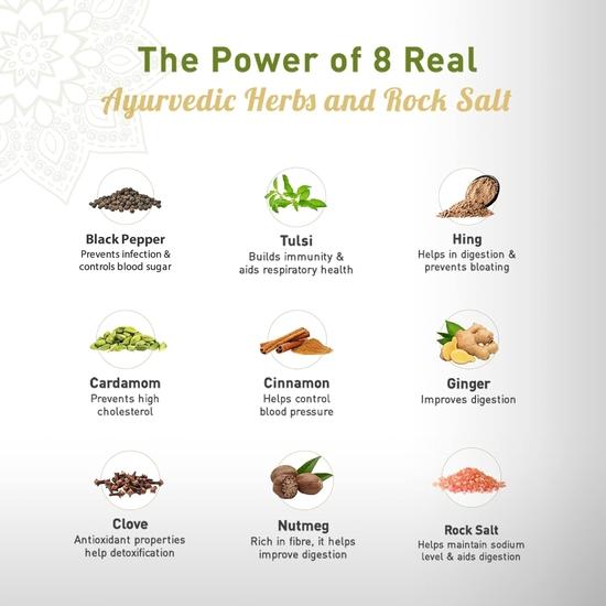 Dabur Зеленый чай Vedic Detox Kahwa - 25 пакетиков | Смесь 8 настоящих аюрведических трав и каменной соли | Идеальный напиток после еды, 62,5 грамма