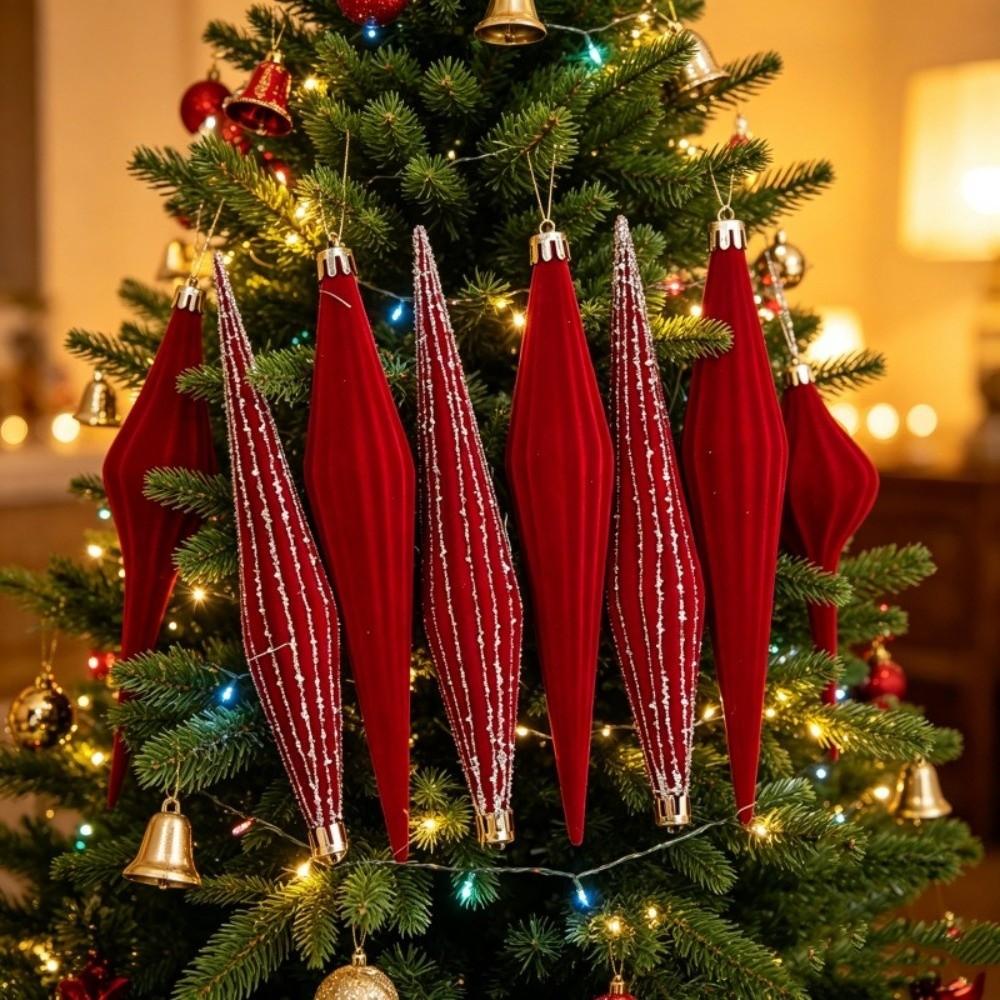 Ice Cone Xmas Tree Hanging Pendant Flocked Xmas Baubles Christmas Tree Decorations