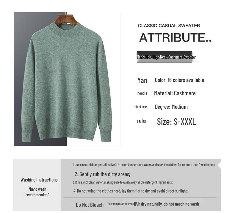 2023 Men's Plus Size Cashmere Sweater - Business Casual, Half-High Neck, Autumn/Winter Knit