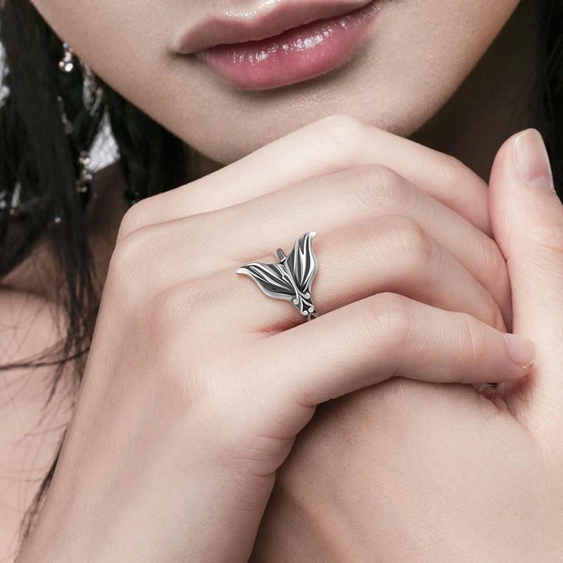 Adjustable Fish Tail Ring Women Men Sterling Vintage Geometric Design Unisex Fashion Jewelry