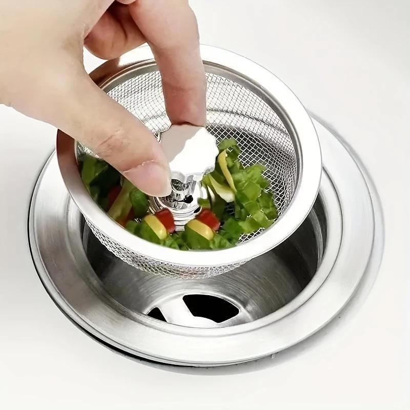 Kitchen Sink Strainers With Handle Stopper Sink Drain Basket Stainless Steel Mesh Filter Waste Hole Trap Strainer