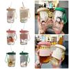 1Pcs With Lid Straw Glass Bottle BPA Free Straw Cup Durable Glass Cup  For Water Coffee Drinks