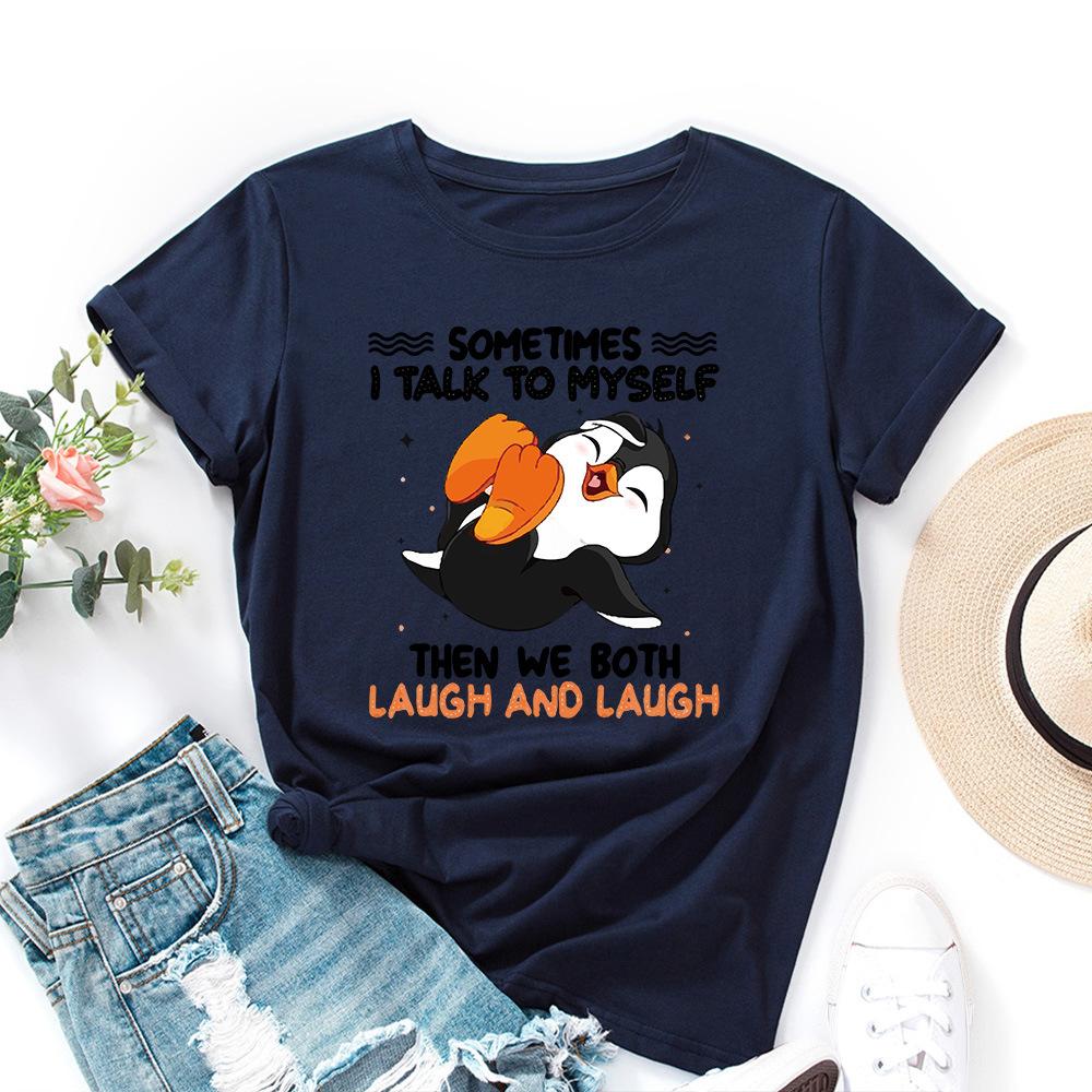 Cotton T-Shirt Short Sleeve Round Neck Women 2d Print Tops