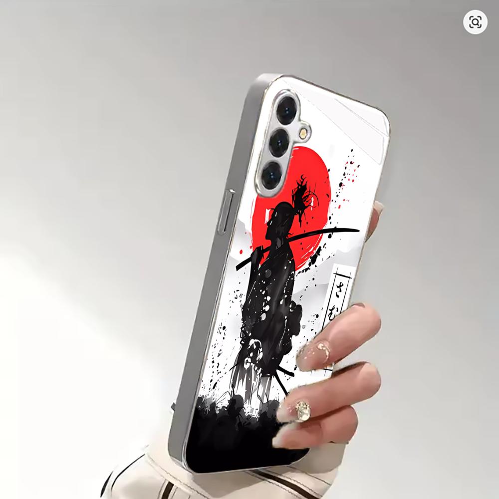 Japanese Samurai Pattern Silver-Plated Glass Shockproof Phone Case For Samsung Galaxy S26/S25/S24/S23/S22 Ultra Plus/Fe