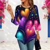 Womens Plus Size Loose Three Quarter Sleeve Blouse Pointed Hem Stylish Casual Top For Ladies Daily Outfit
