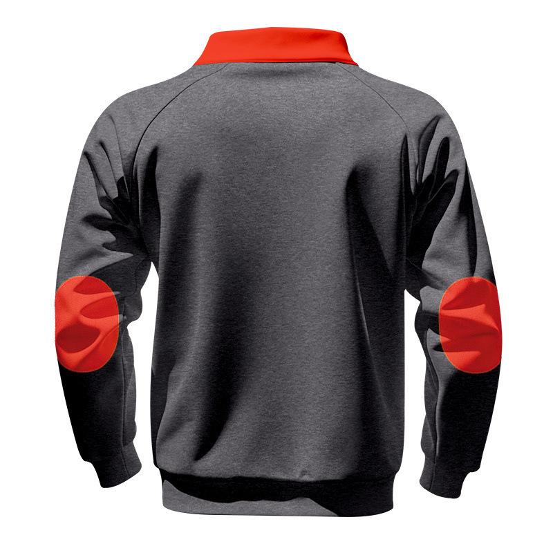 Men S Loose Stand Collar Zip Up Color Block Fleece Lined Casual Sweatshirt