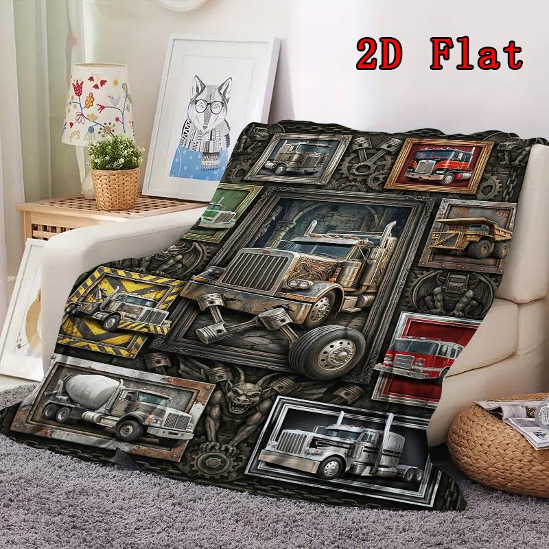 Truck Art Rug 2D Flat Pattern Flannel Blanket, High quality All Seasons, Home Decor, Warmth and Comfort, Perfect for Christmas Gifts.