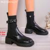 Модные женские кожаные ботинки челси на платформе, трикотажные ботинки средней длины, женские зимние ботинки 2024 года, новые женские ботинки