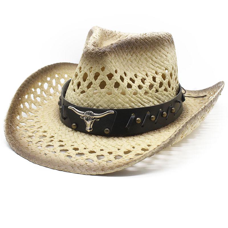 Окрашенная ковбойская шляпа Маран Полая соломенная шляпа Уличная праздничная шляпа от солнца Взбитая шляпа от солнца