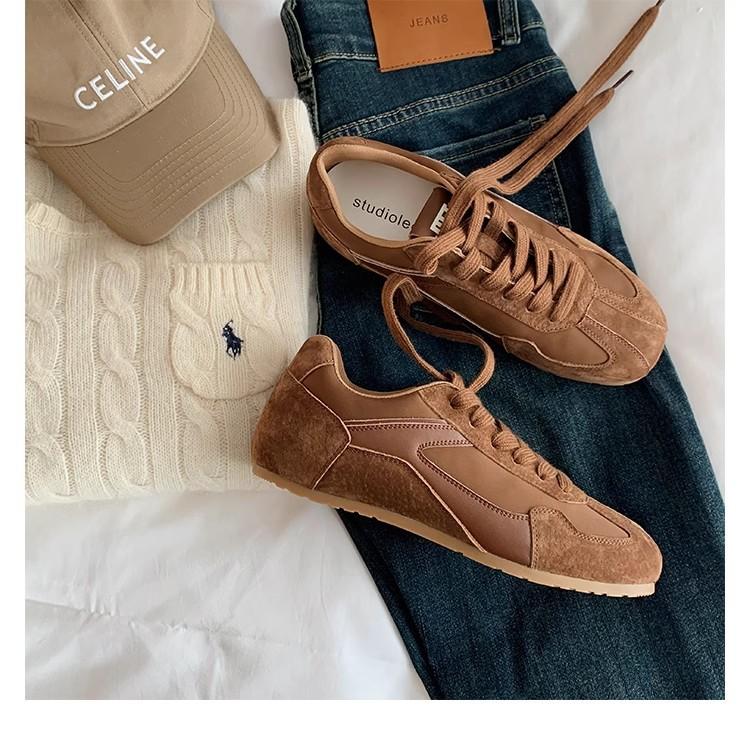 Виноградная мать в том же стиле, модный ретро контрастный цвет, круглый квадратный носок, повседневный стиль, натуральная кожа, кеды Agande для тренировок