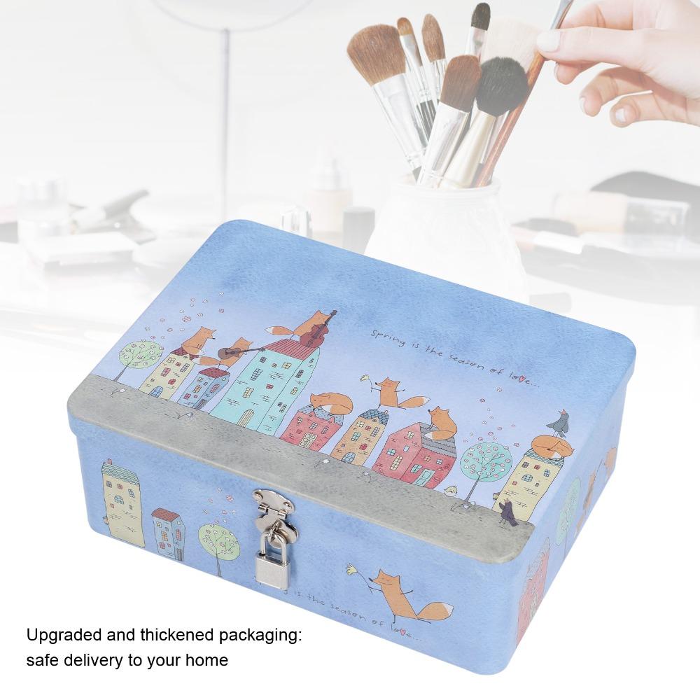 With Lock Lid Metal Storage Container Large Capacity Lockable Tin Box  For Home Kitchen
