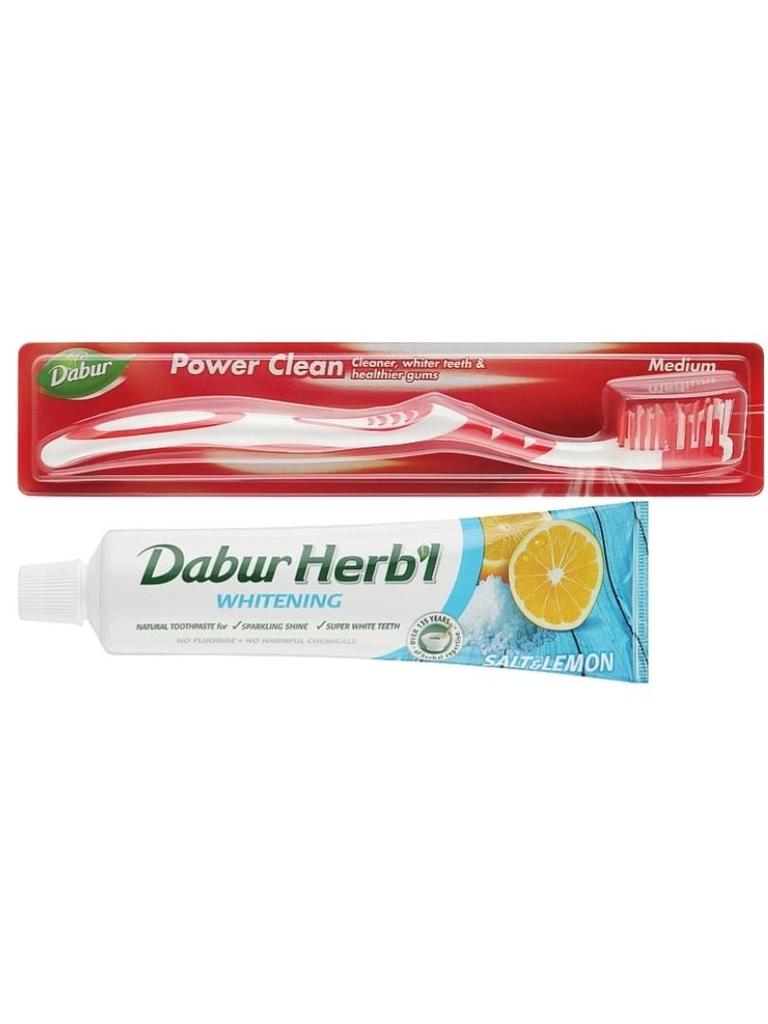 Herbal Whitening Natural Toothpaste + FREE Toothbrush - Salt and Lemon Dabur HERB'l