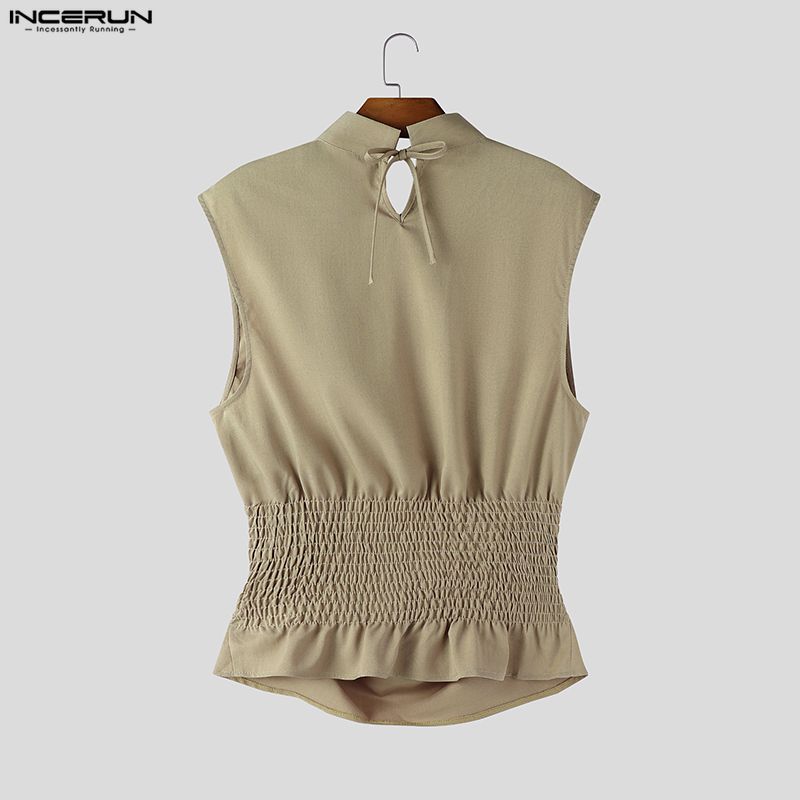 INCERUN Мужские облегающие повседневные майки без рукавов с воротником-стойкой и эластичной талией, скрученные