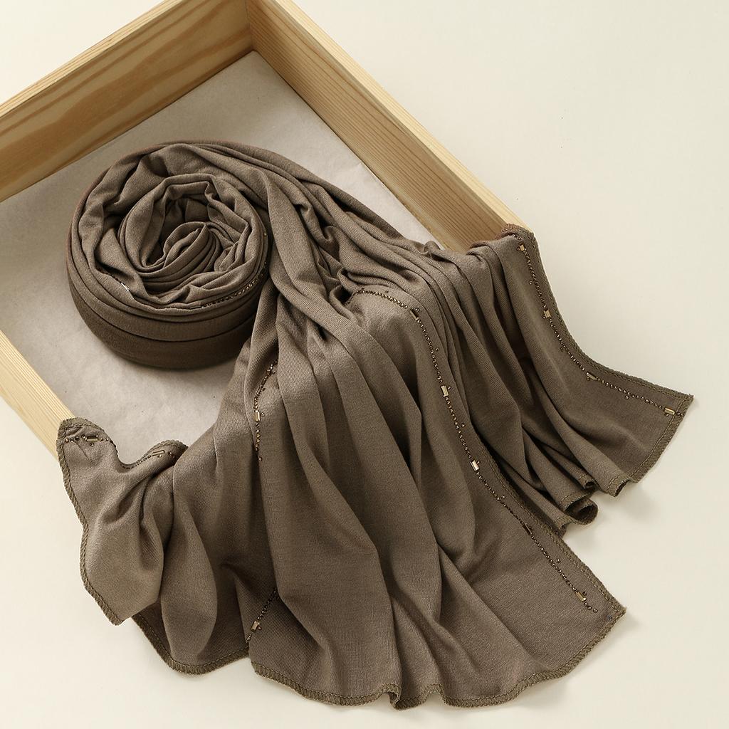 Мусульманский трикотажный хиджаб шарф с мерцающей отделкой из страз головной платок женский премиальный хлопковый трикотажный шаль роскошный дизайн тюрбан однотонные обертывания