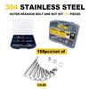 168Pcs Outer Hexagon Bolts, Stainless Steel Anglo-American Hexagon Head Bolts, Nuts, Washers Classification Combination Kit