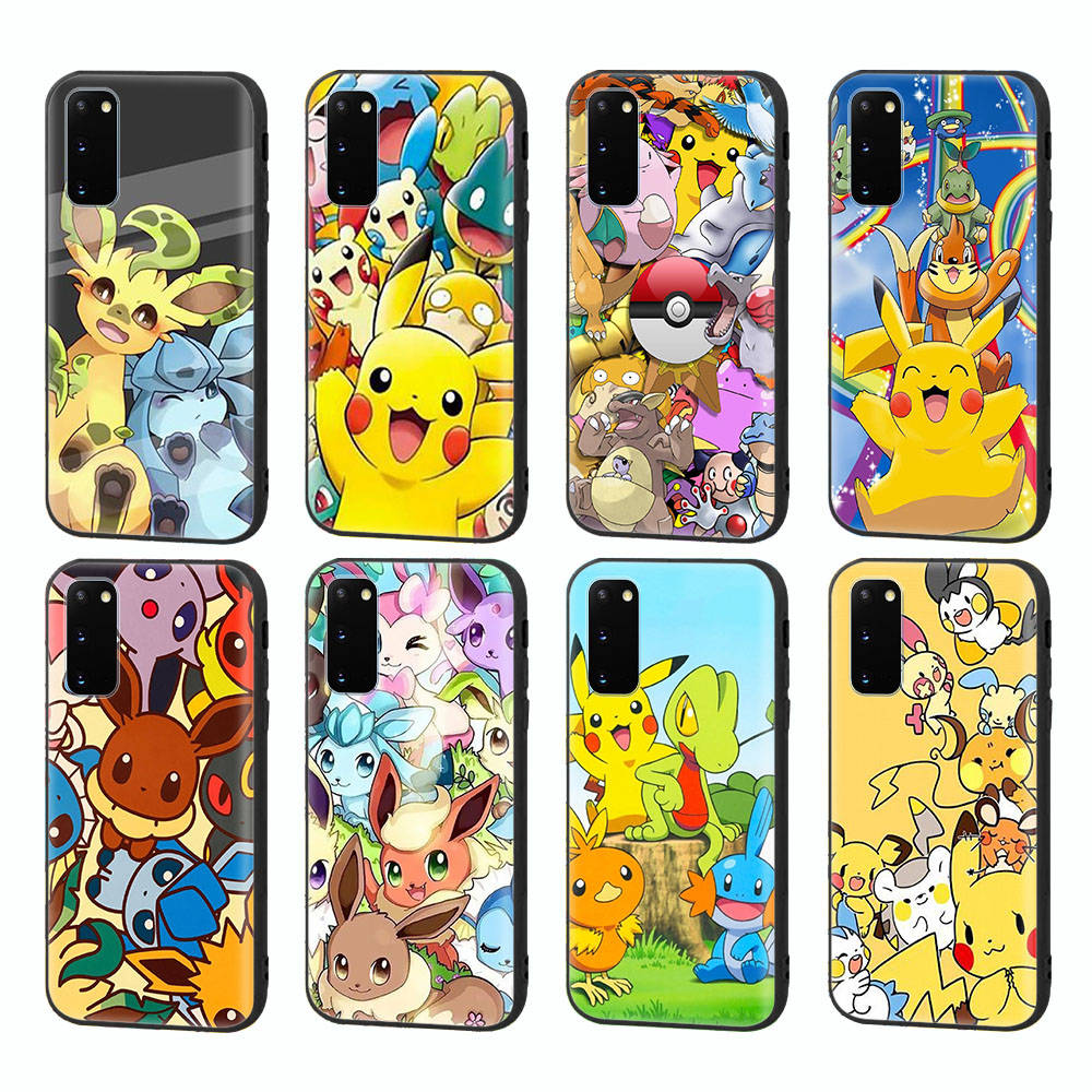 Чехол PK18 Pokemon Black Sofe для iPhone 16 15 Plus 14 13 Pro 8 SE XR XS Max P30 Nova 5T Y5P Y6 Y7 Y8P Y9 Realme C30 C33 C31 VIVO Y36 V27