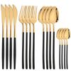 16Pcs Gold Dinnerware Set Stainless Steel Cutlery Knife Fork Tea Spoon Dinner Flatware Set Kitchen Silverware Mirror Tableware