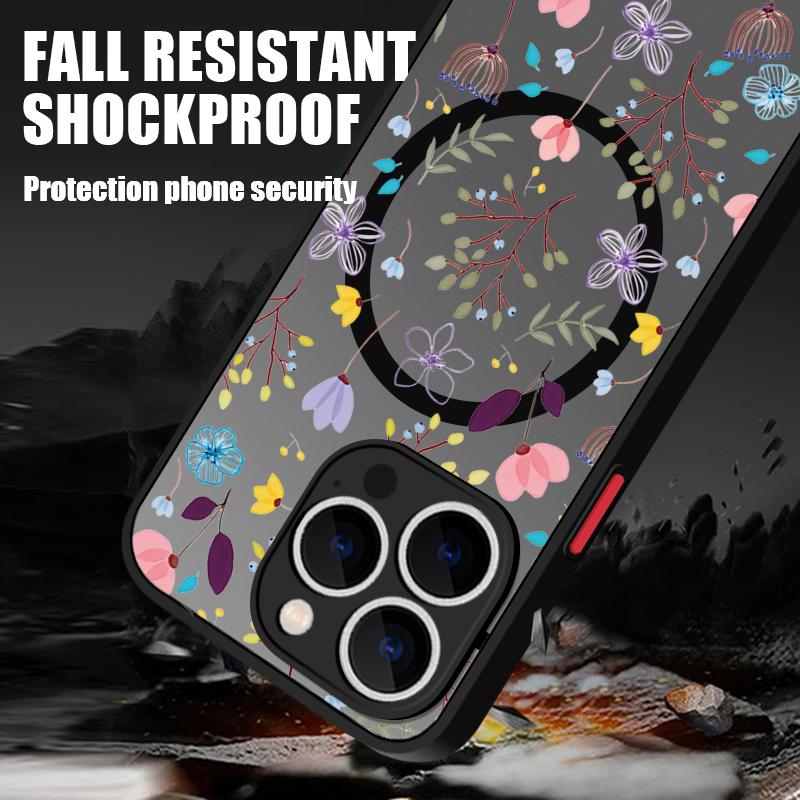 Для iPhone 16 Pro Max 15 14 Plus 13 12 Mini 11 7 8 для Magsafe противоударный цветочный узор мягкие края прозрачный акриловый жесткий чехол