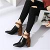 Fashion Pointed Toe Heeled Ankle Boots for Women Spring Autumn Color Blocking Woman Short Shoes On Promotion Large Size Warm Pu Booties