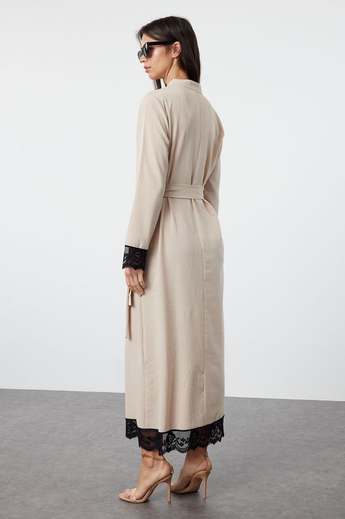 Women's Style Hijab Dress Ecru Sleeve Lace Detailed Woven Dress